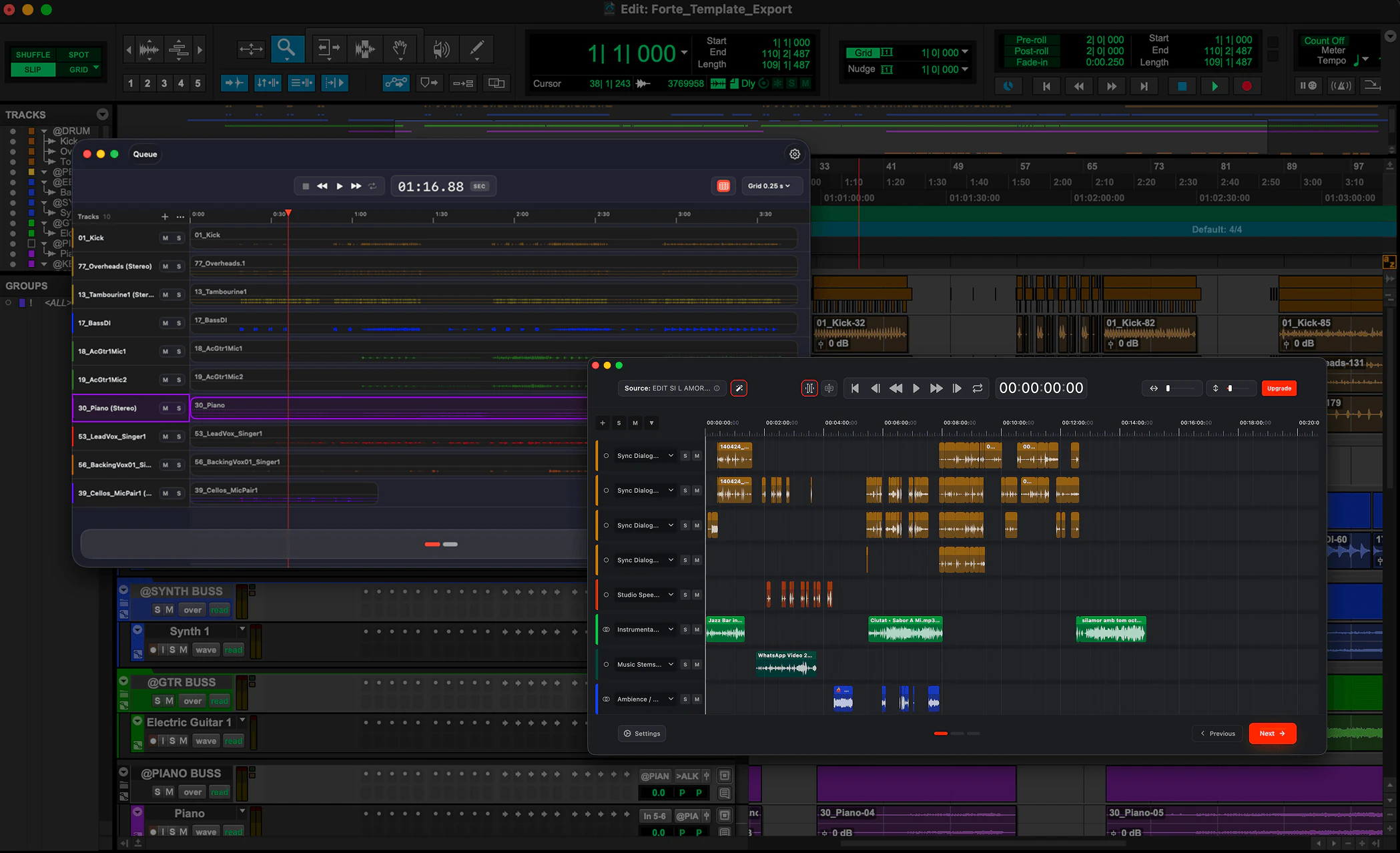 fMusic and fPost running in a Pro Tools session